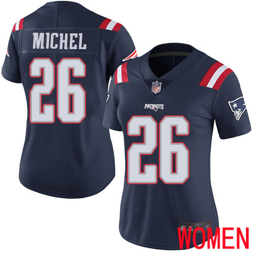 New England Patriots Football #26 Rush Vapor Limited Navy Blue Women Sony Michel NFL Jersey->women nfl jersey->Women Jersey